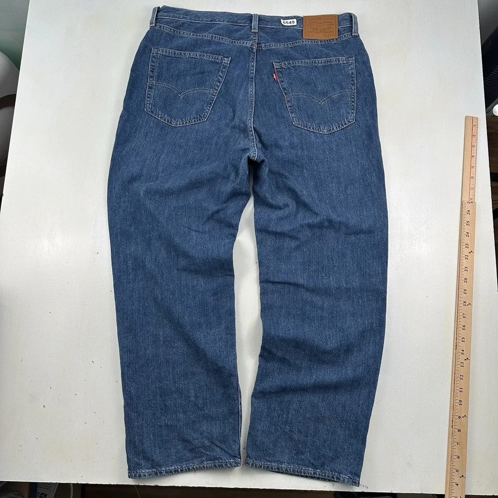 Levi’s 568 Big E Premium Loose Straight Jeans Men 36x30 Linen Cotton Blue Denim